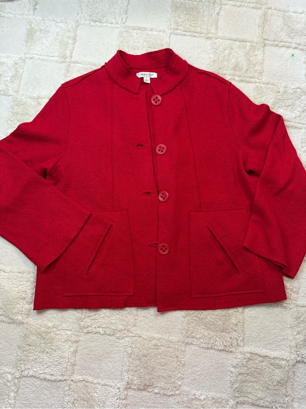 Classic Red Button-Front Women's Jacket Coldwater Creek Wool Blend Size Large